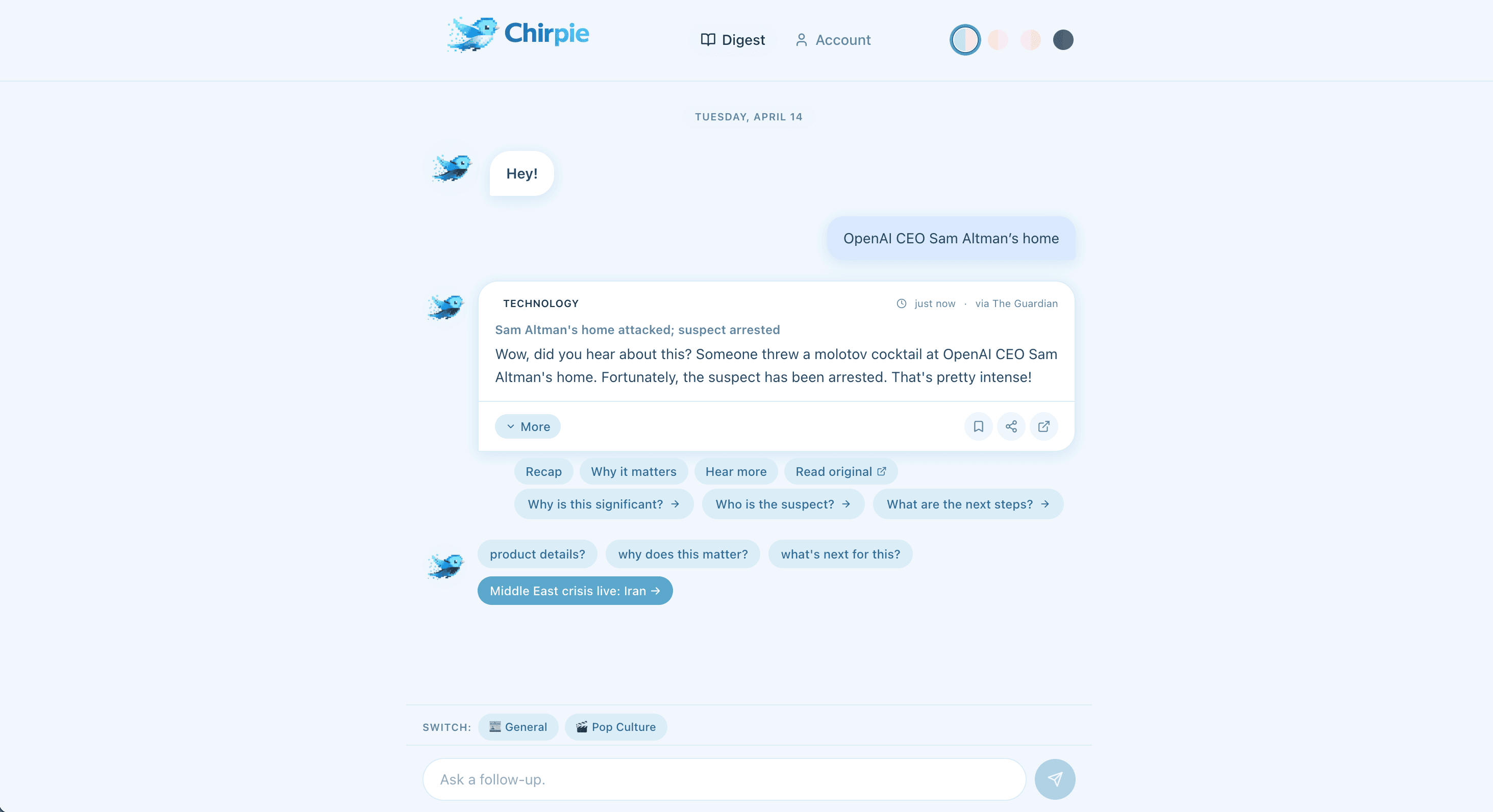 Chirpie interface view