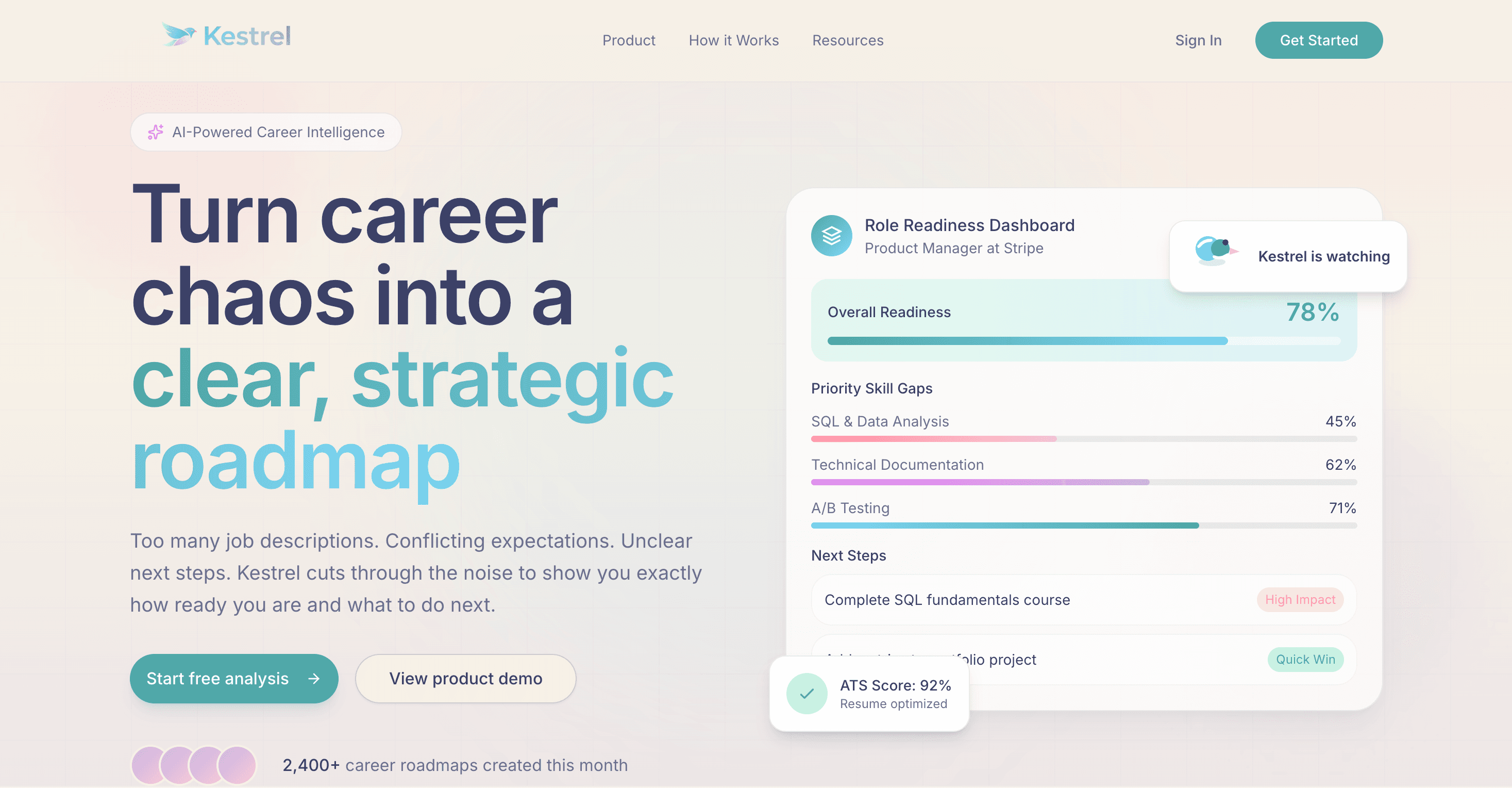 Kestrel landing view