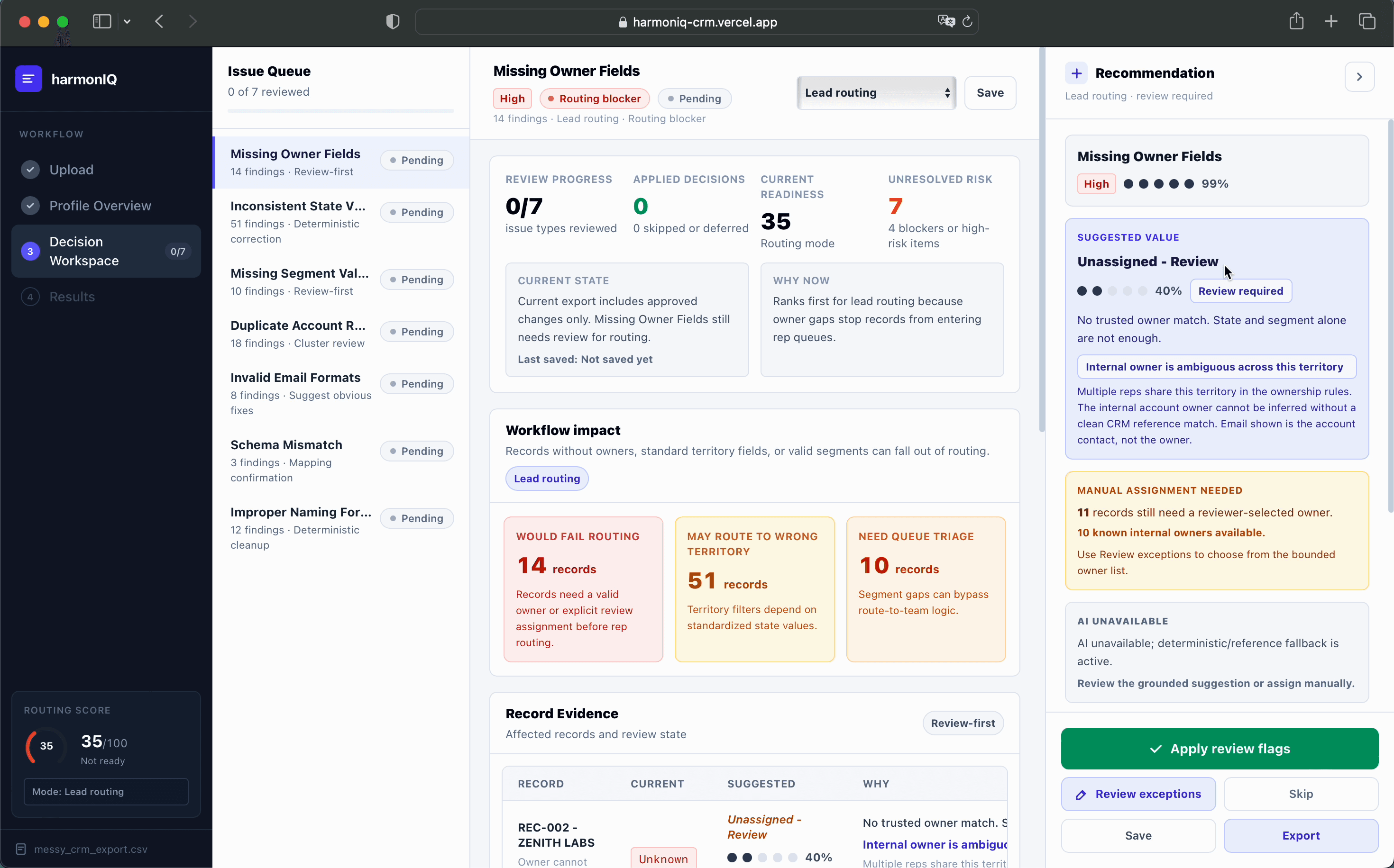harmonIQ interface view